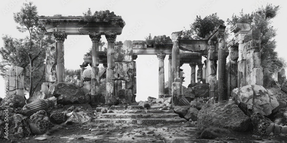 Poster abandoned architecture in monochrome tones