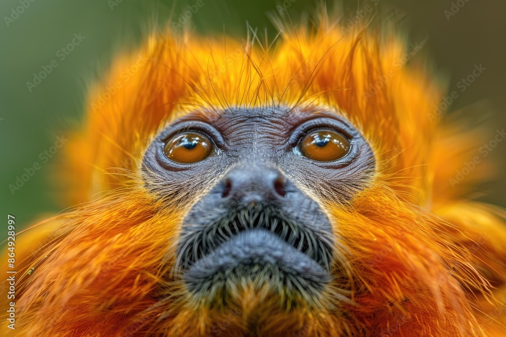 Canvas Prints Close-up shot of a monkey's face with vibrant orange hair, great for use in illustrations or designs about primates, nature, or humor