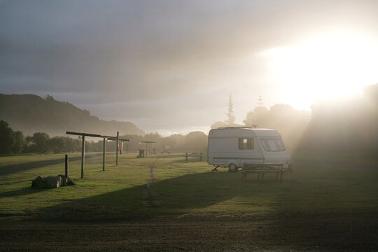 sunrays on a hazy day on the camp