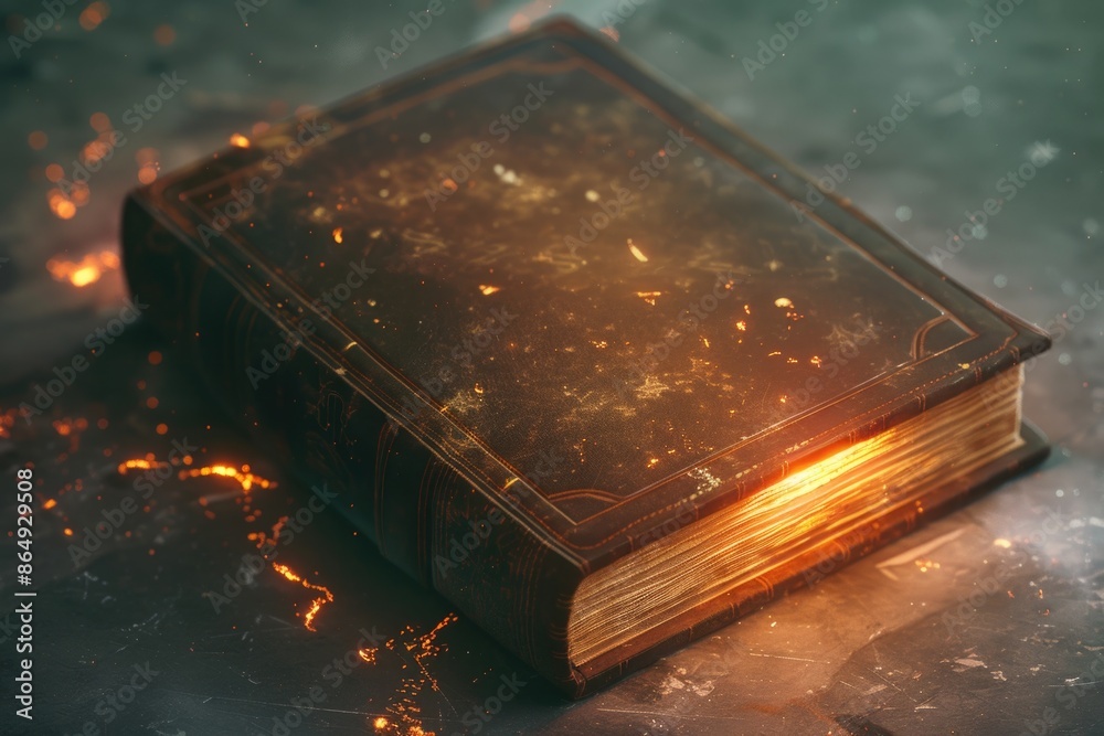 Poster a vintage book lying on a wooden surface, ready for reading or display