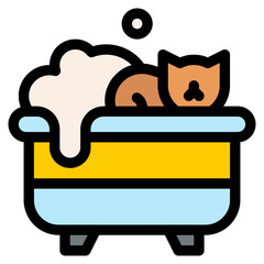 Vector Icon Bathtub, Cleansing, Pet, Shower, Cat