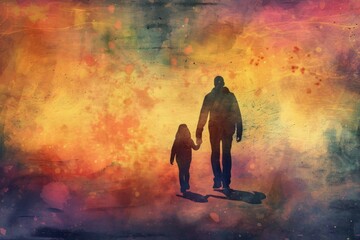 A father and son standing together, outlined against the sky