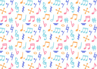 手書きの音符記号のパターン、音符、休符、変化記号