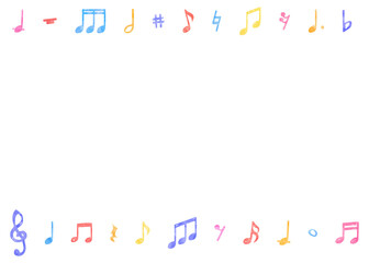 手書きの音符の背景フレーム、音楽デザインの背景、水彩カラー