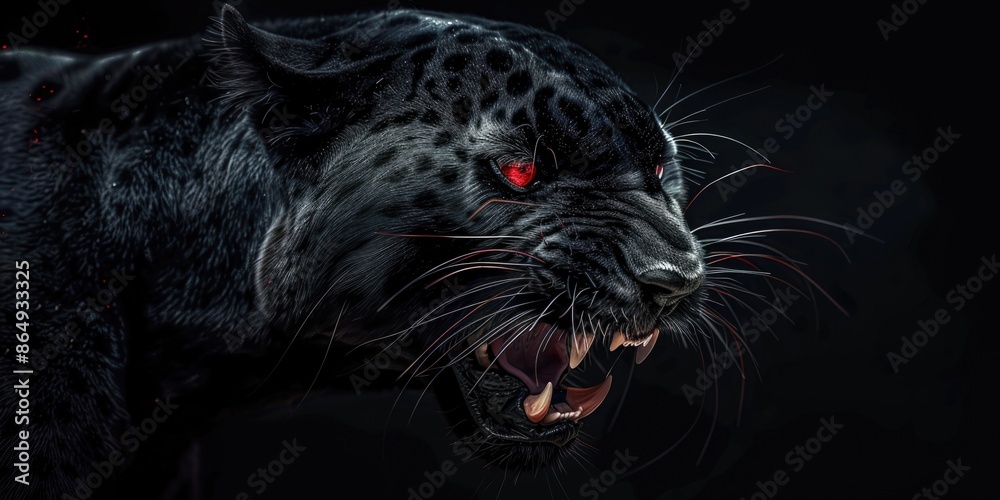 Poster a close-up shot of a leopard's face with its mouth open, suitable for use in wildlife or animal-them