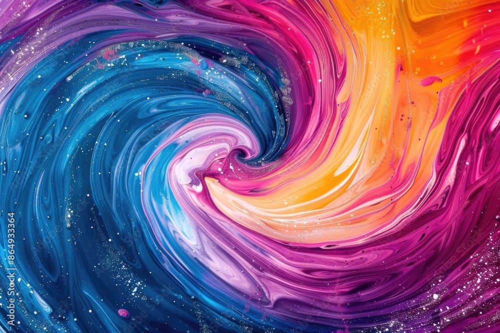 Poster colorful abstract design featuring swirling paint on a dark background, suitable for use in art, des