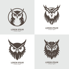Set of Aggressive Owl silhouettes. Suitable for logo, emblem, pattern, typography etc. Isolated on white background. Vector illustration
