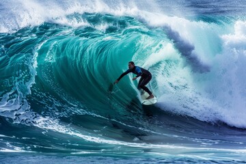 A man skillfully carves a sharp turn while riding a wave on top of a surfboard, A surfer carving a sharp turn on a wave