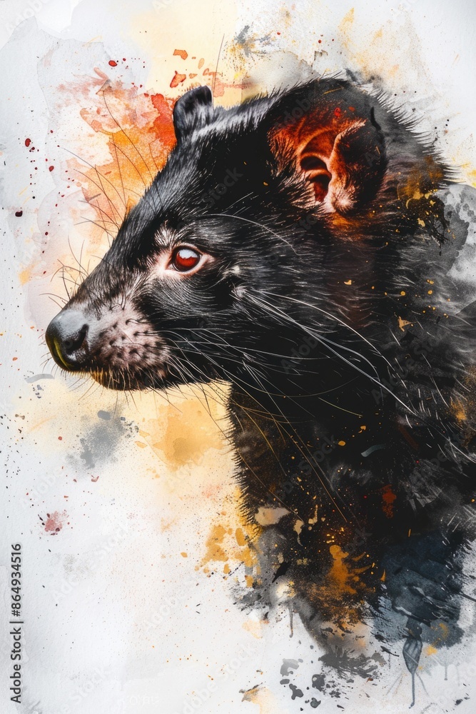 Poster A close-up image of a mysterious black creature with piercing red eyes, perfect for horror or fantasy themed projects