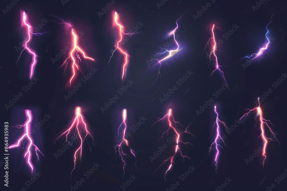 Poster A dark background with multiple lightning flashes, perfect for use in scenes that require a dramatic and attention-grabbing visual effect
