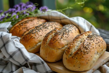 Freshly baked homemade bread with poppy seeds