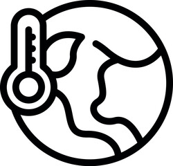 Line art icon of a thermometer indicating rising temperatures on planet earth, symbolizing global warming