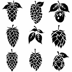 Hop cones icon, beer brewery symbol, humulus lupulus flower cones, hop plant beer manufacturing ingredient