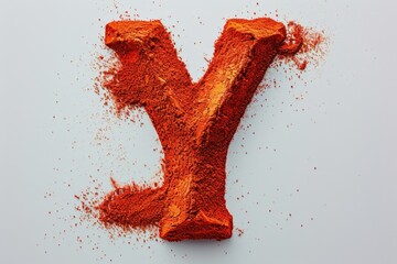 A close-up shot of a letter Y made from red powder