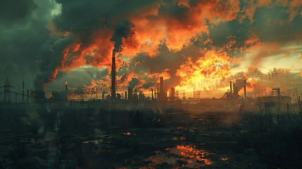 Fototapeta premium Awesome radioactive clouds fall fast into industrial desolation