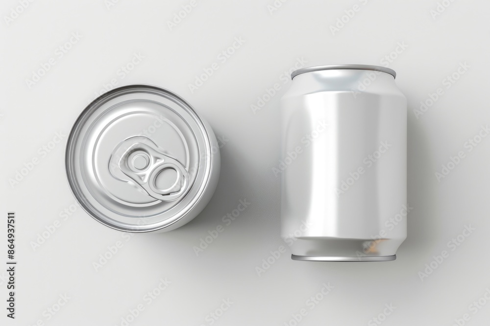 Poster a pair of identical cans of soda sit side by side, one with the tab up and the other down