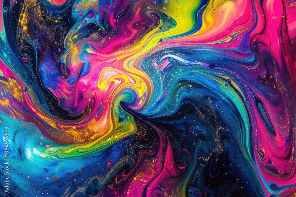 Poster A vibrant swirl pattern in bright colors on a dark background