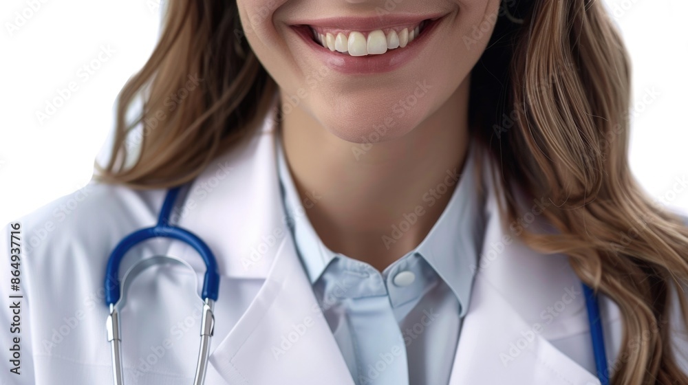 Canvas Prints A woman in a lab coat wearing a stethoscope examines a patient, possibly during a medical examination