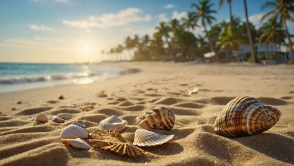 Obraz premium serene beach background with golden sand 