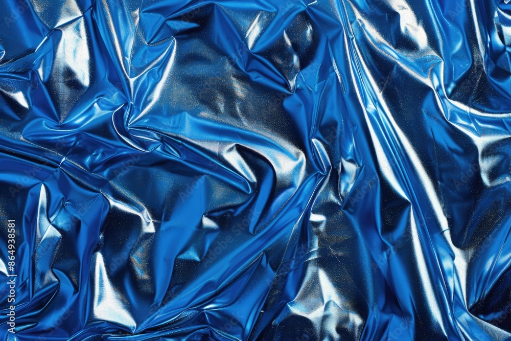 Poster Close-up shot of a shiny blue fabric with intricate patterns and texture