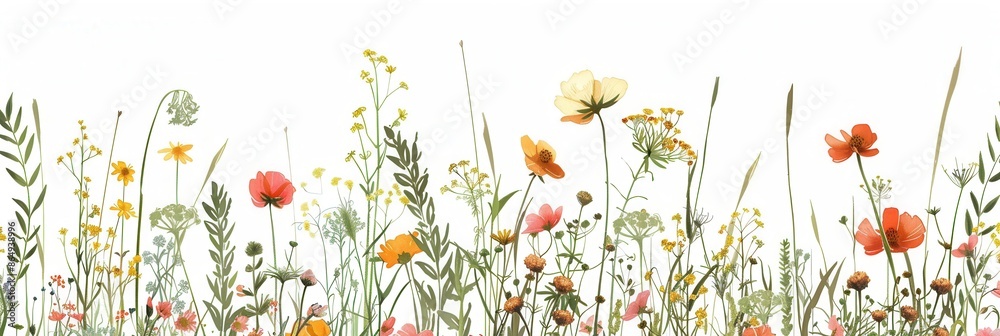 Poster A beautiful image of vibrant wildflowers and grasses in full bloom, perfect for adding a touch of nature to your designs. Generative AI