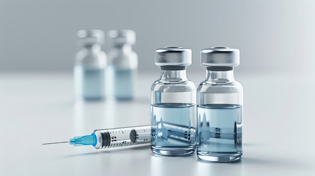 Vials of Narr (close-up shot, white background with blurred vial and syringe in the foreground, high resolution product photography, with blue color accents.