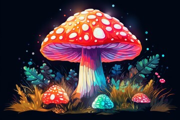 The Pixel art of a mushroom, colorful and cheerful