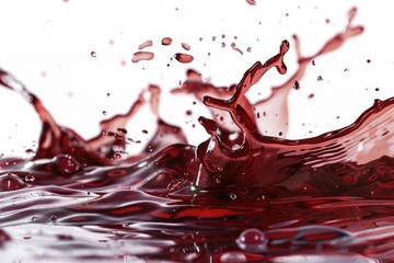 A drop of bright red liquid has fallen onto a clean white surface, creating a vibrant contrast
