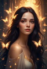 Beautiful brunette in a golden butterfly shower..