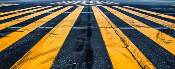Close-up view of detailed airport runway markings