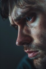 Obraz premium Serious expression on a person's face, great for conveying importance or authority