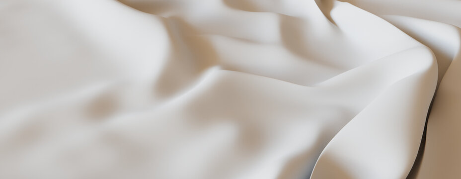 White Fabric with Wrinkles and Folds. Smooth Surface Banner.