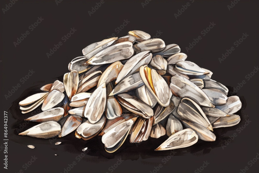 Poster a collection of shells on a dark background, perfect for use in illustrations about the ocean or mar