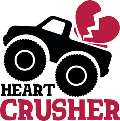 Heart crusher isolated on white background. Monster truck vector illustration.