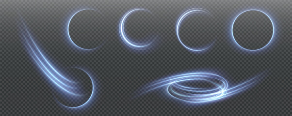 Festive sparkling frame, circle, ring png. Festive circle, ring, frame, for cards, invitations, banners, adverts. Neon frame, set of geometric frames. Vector png background with blue glowing lines.