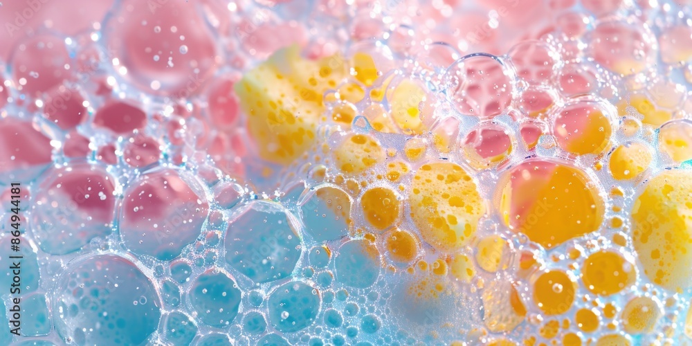 Poster a group of bubbles at different stages of inflation and popping, captured in a single shot
