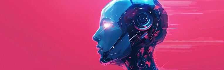 Advanced AI Robot Profile in Neon Blue