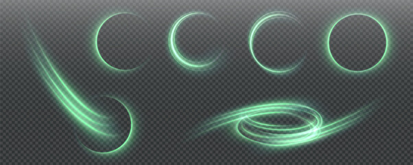 Festive sparkling frame, circle, ring png. Festive circle, ring, frame, for cards, invitations, banners, adverts. Neon frame, set of geometric frames. Vector png background with green glowing lines.