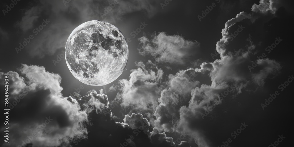 Aufkleber a black and white photograph of the full moon in the night sky, ideal for use as a background or to 