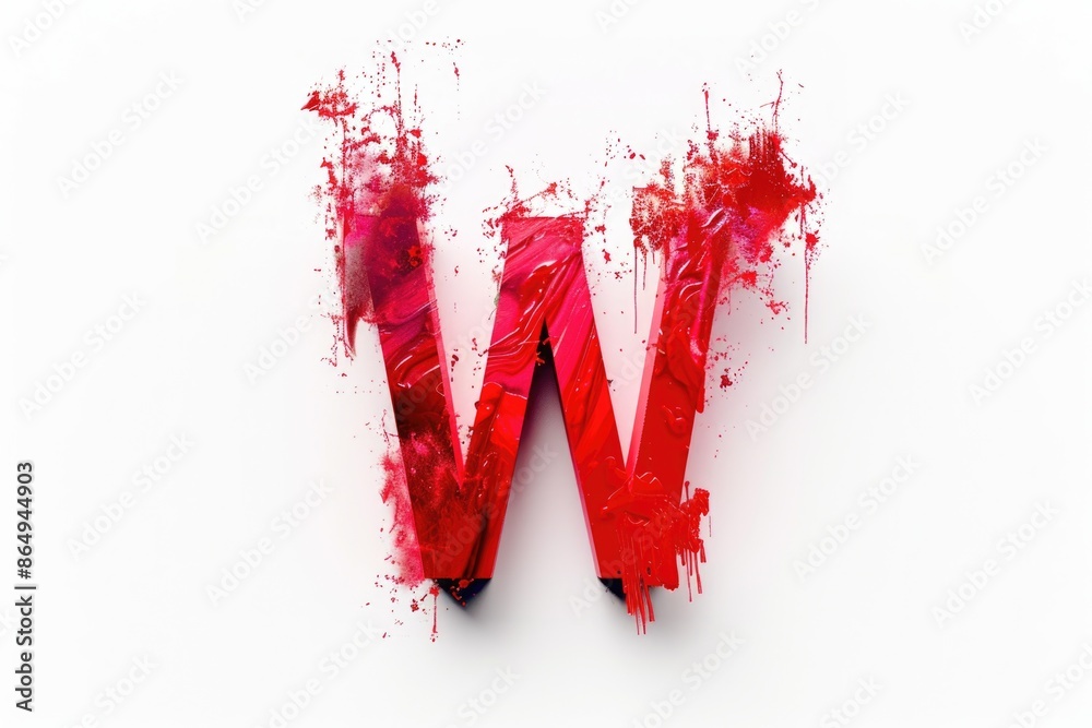 Aufkleber A single red-painted letter W on a background, isolated from other objects