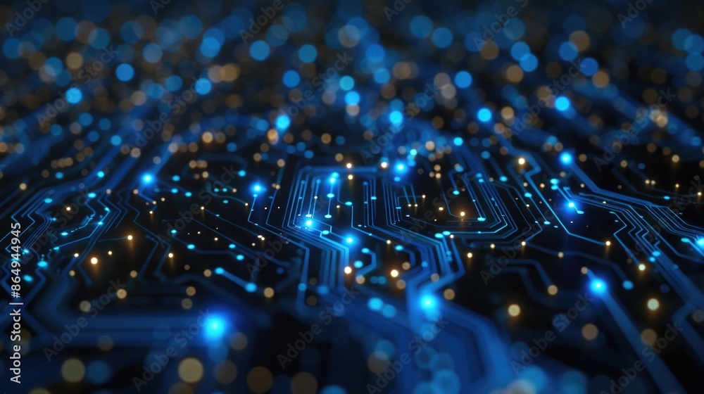 Aufkleber A close-up view of a circuit board with blue lights, suitable for use in electronics or technology-related contexts
