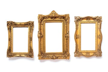 Three ornate gold frames on a white wall