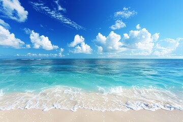 Serene tropical beach with crystal clear water and blue sky