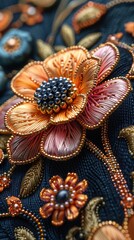 Naklejka premium High-definition image of intricate beadwork on a traditional textile, 8K, Full HD.
