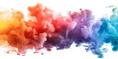 Abstract colorful wave rainbow gradient ink smoke isolated on white