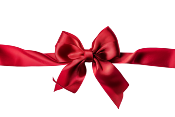 Red satin ribbon on white background. bow and ribbon for Christmas gift, valentines day, birthday wrapping element