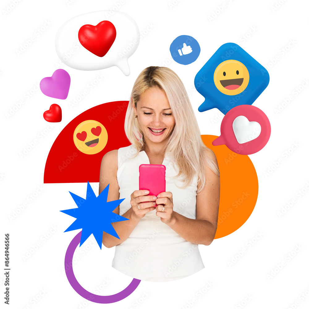 Canvas Prints Social media girl png sticker, colorful remix, transparent background