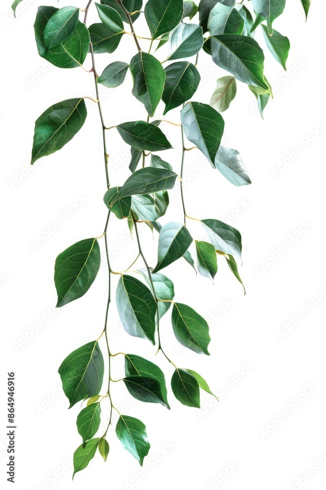 Poster a single plant with green leaves on a plain white background, suitable for use in design and photogr