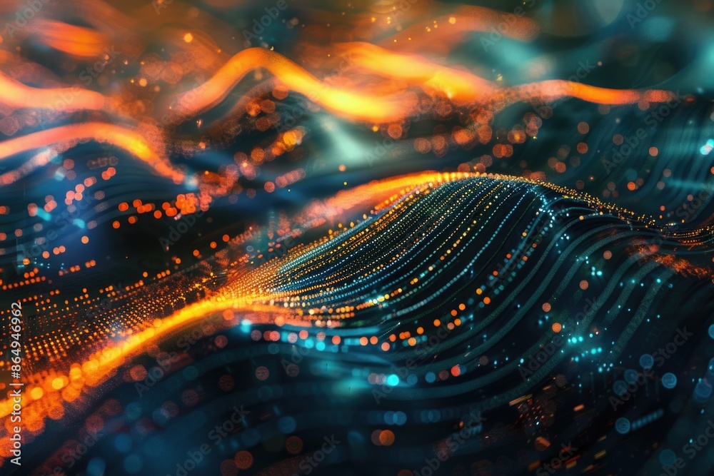 Poster computer-generated wave of light, suitable for futuristic or sci-fi backgrounds