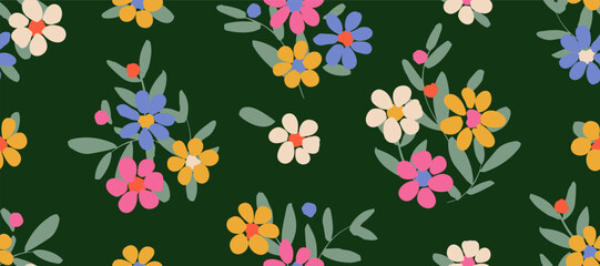 Bunch of flowers, seamless patterns with floral for fabric, textiles, clothing, wallpaper, wall art, cover, banner, interior decor, abstract backgrounds. vector illustration.
